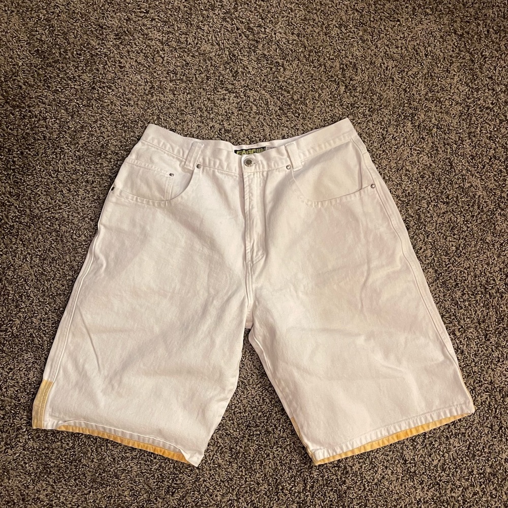 Vintage Gasoline White Yellow Men’s Jorts Streetwear Skater Indie Grunge Shorts